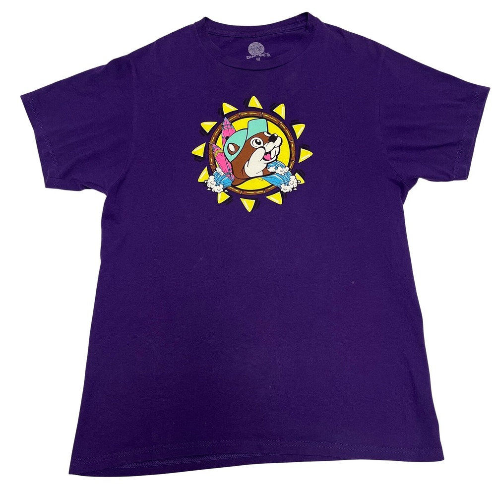 Buc-ee's Mens Purple Surfing Beaver Graphic T-Shirt Medium Short Sleeve Cotton